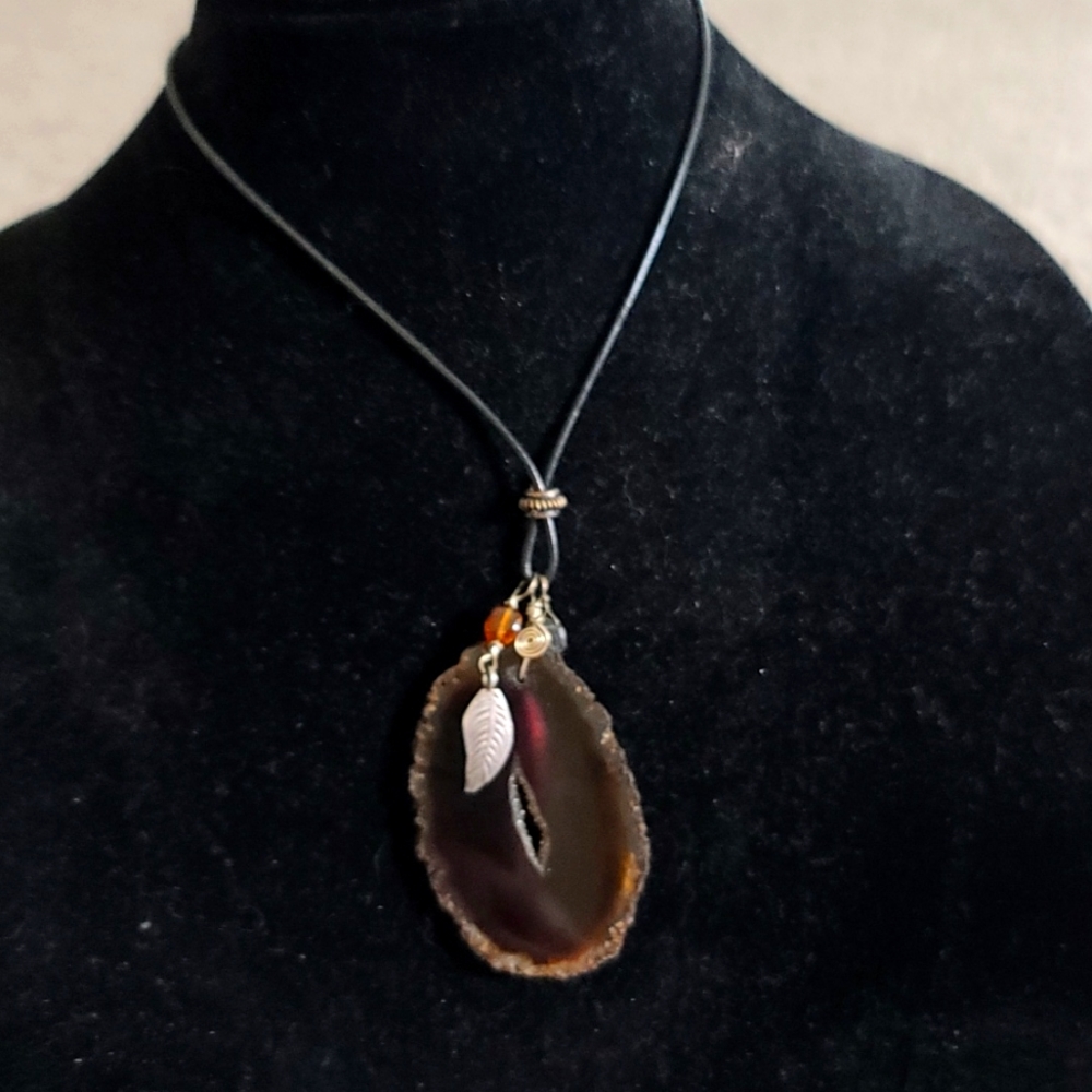 Agate Slab Necklace w/ Carnelian and Moonstone